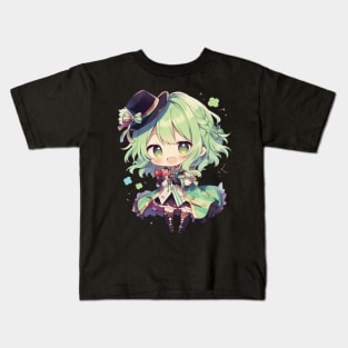 Festive Green Haired Anime Chibi Kids T-Shirt